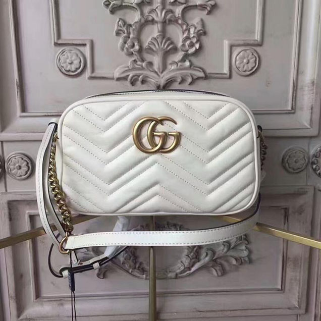 Gucci GG Marmont Small Matelasse Shoulder Bag 447632 White