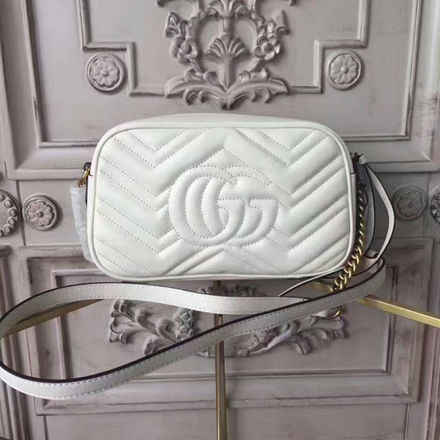 Gucci GG Marmont Small Matelasse Shoulder Bag 447632 White