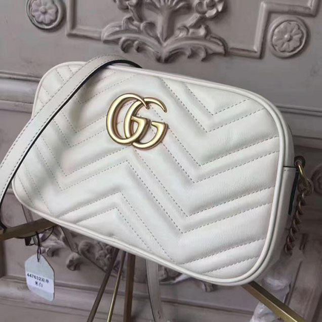 Gucci GG Marmont Small Matelasse Shoulder Bag 447632 White