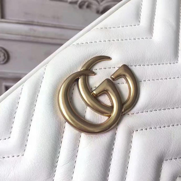 Gucci GG Marmont Small Matelasse Shoulder Bag 447632 White