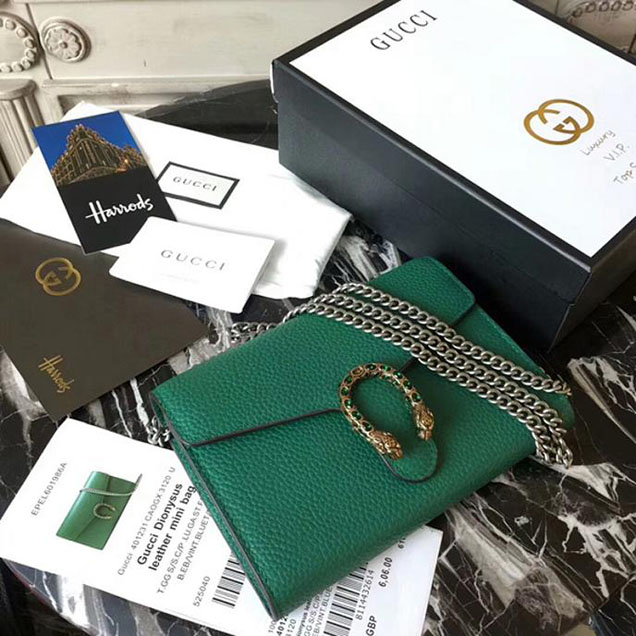 Gucci Dionysus Leather Mini Chain Bag 401231 Green