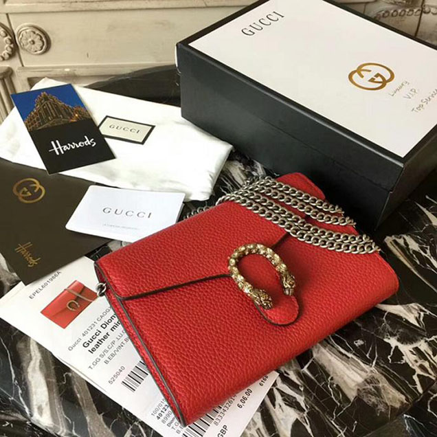 Gucci Dionysus Leather Mini Chain Bag 401231 Red