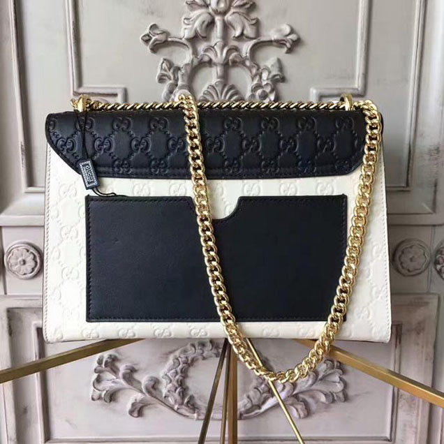 Gucci Padlock Medium Gucci Signature Shoulder Bag 409486 Black White