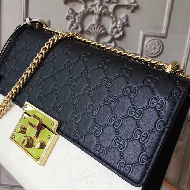 Gucci Padlock Medium Gucci Signature Shoulder Bag 409486 Black White