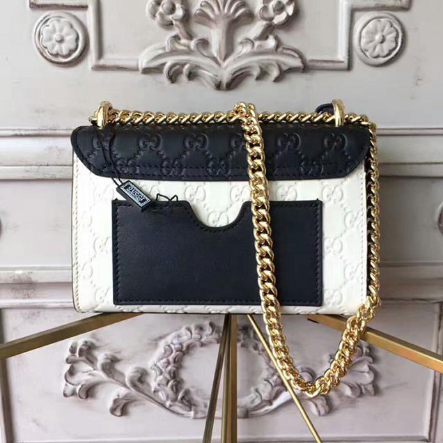 Gucci Padlock Small Gucci Signature Shoulder Bag 409487 Black White