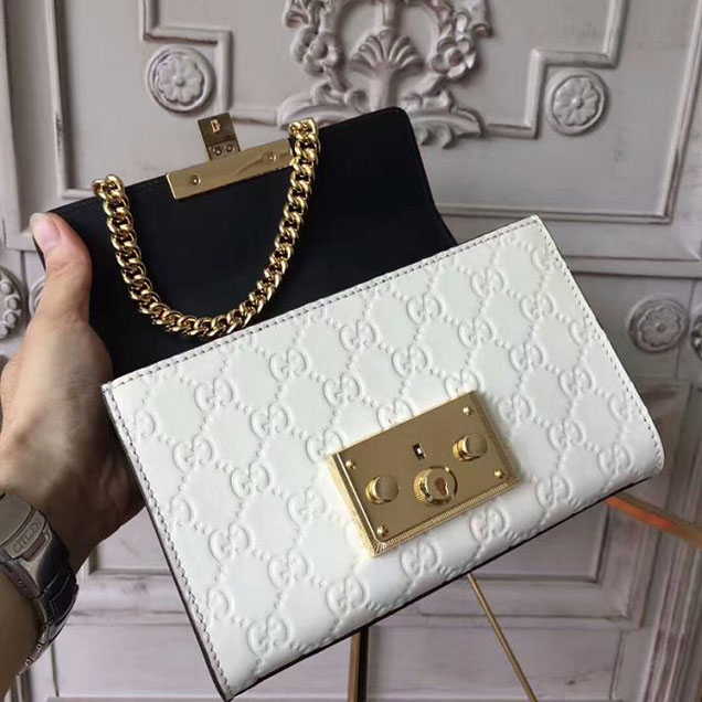Gucci Padlock Small Gucci Signature Shoulder Bag 409487 Black White