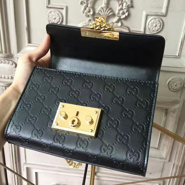 Gucci Padlock Small Gucci Signature Shoulder Bag 409487 Black
