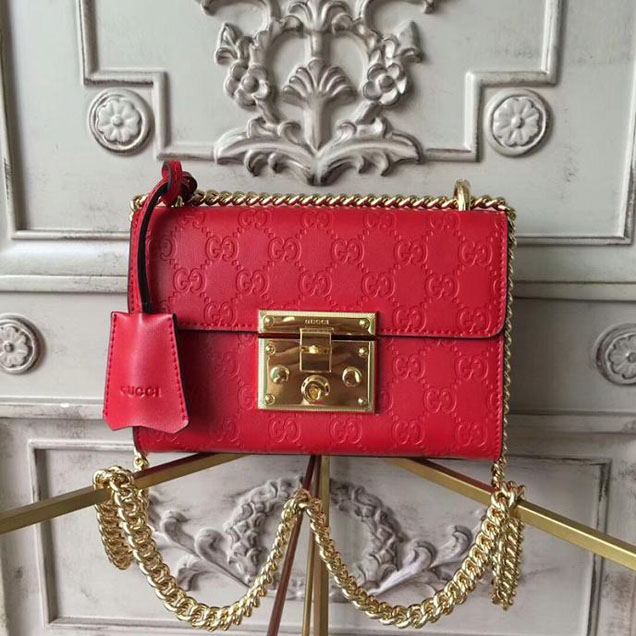 Gucci Padlock Small Gucci Signature Shoulder Bag 409487 Red