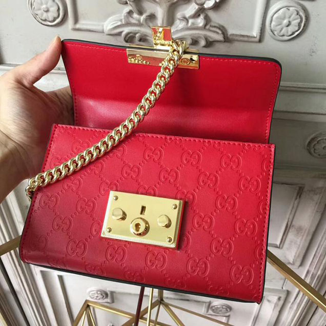 Gucci Padlock Small Gucci Signature Shoulder Bag 409487 Red