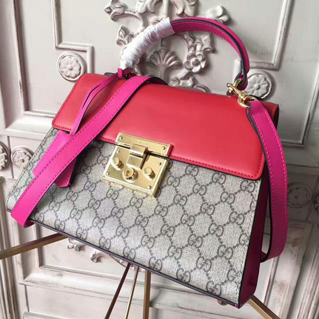 Gucci Padlock GG Supreme Top Handle Bag 453188 Red