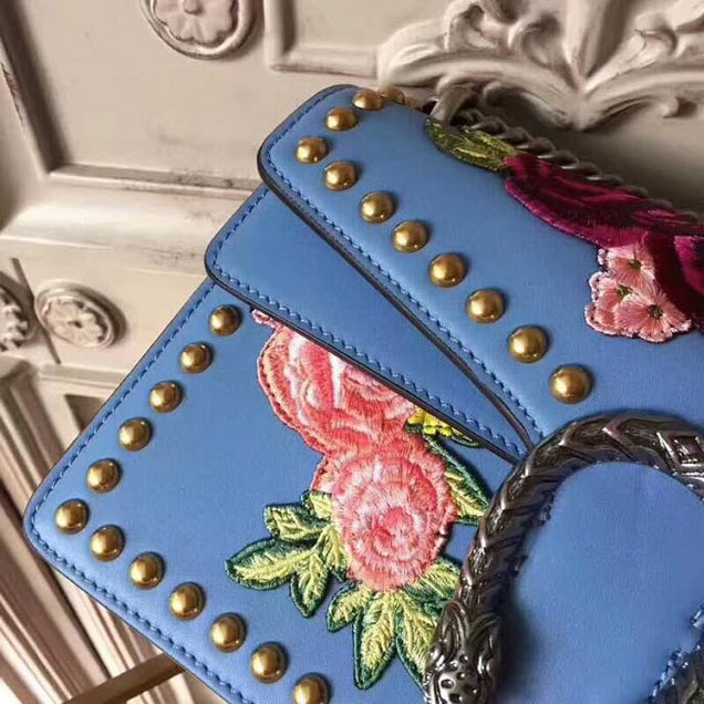 Gucci Dionysus Small Shoulder Bag 400249 28cm Black Leather Blue