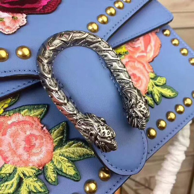 Gucci Dionysus Small Shoulder Bag 400249 28cm Black Leather Blue