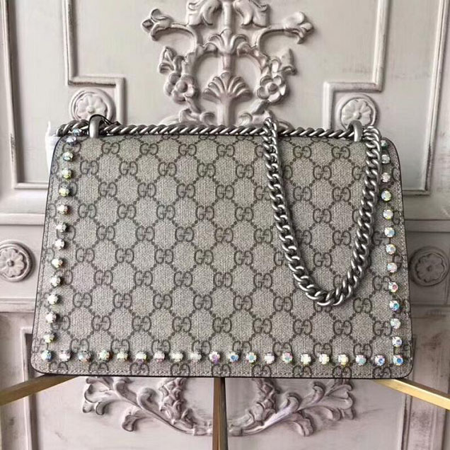 Gucci Dionysus GG Small Crystal Shoulder Bag 400249 27.5cm Beige