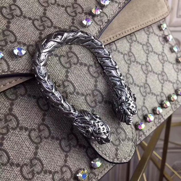 Gucci Dionysus GG Small Crystal Shoulder Bag 400249 27.5cm Beige