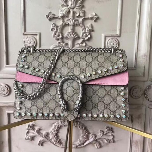 Gucci Dionysus GG Small Crystal Shoulder Bag 400249 27.5cm Pink