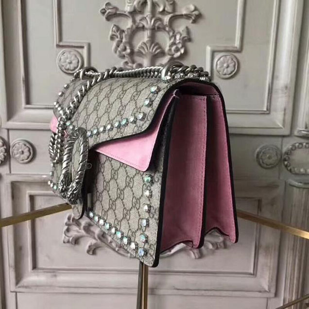 Gucci Dionysus GG Small Crystal Shoulder Bag 400249 27.5cm Pink