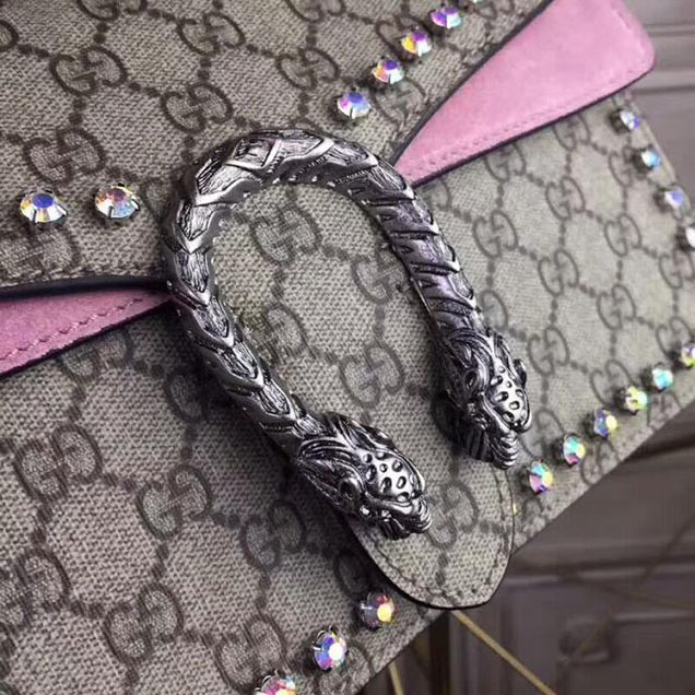 Gucci Dionysus GG Small Crystal Shoulder Bag 400249 27.5cm Pink