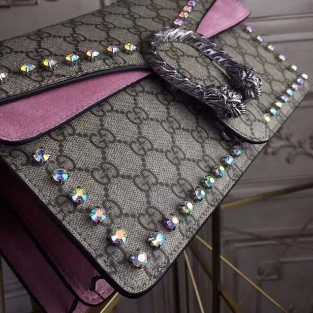 Gucci Dionysus GG Small Crystal Shoulder Bag 400249 27.5cm Pink