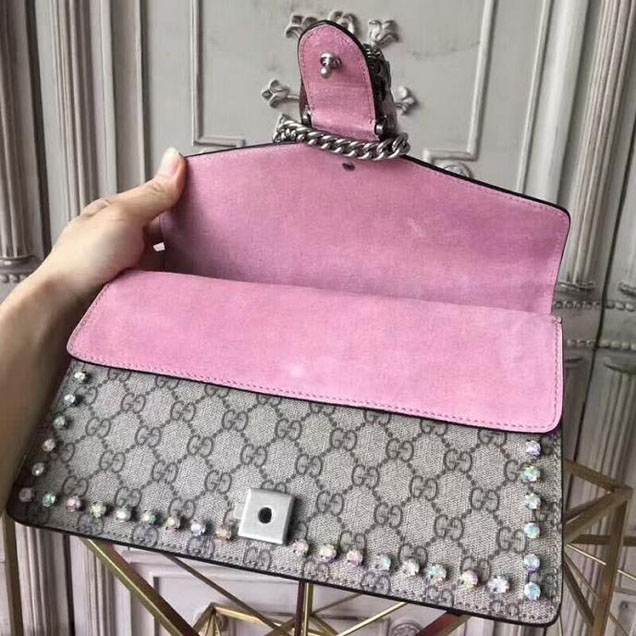 Gucci Dionysus GG Small Crystal Shoulder Bag 400249 27.5cm Pink