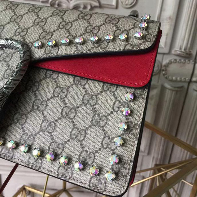 Gucci Dionysus GG Small Crystal Shoulder Bag 400249 27.5cm Red