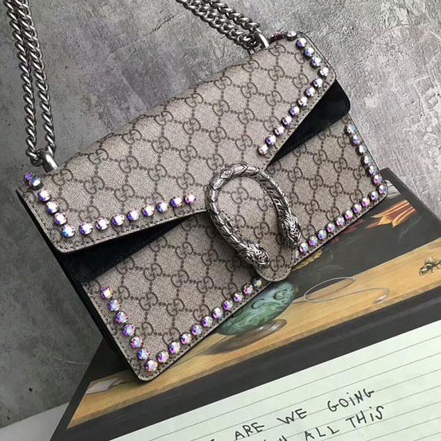 Gucci Dionysus GG Small Crystal Shoulder Bag 400249 28cm Black