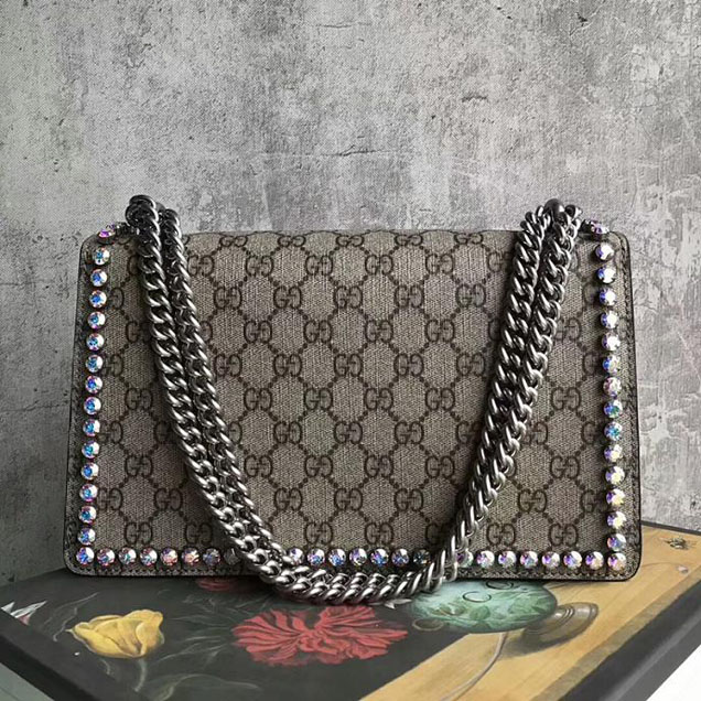 Gucci Dionysus GG Small Crystal Shoulder Bag 400249 28cm Black