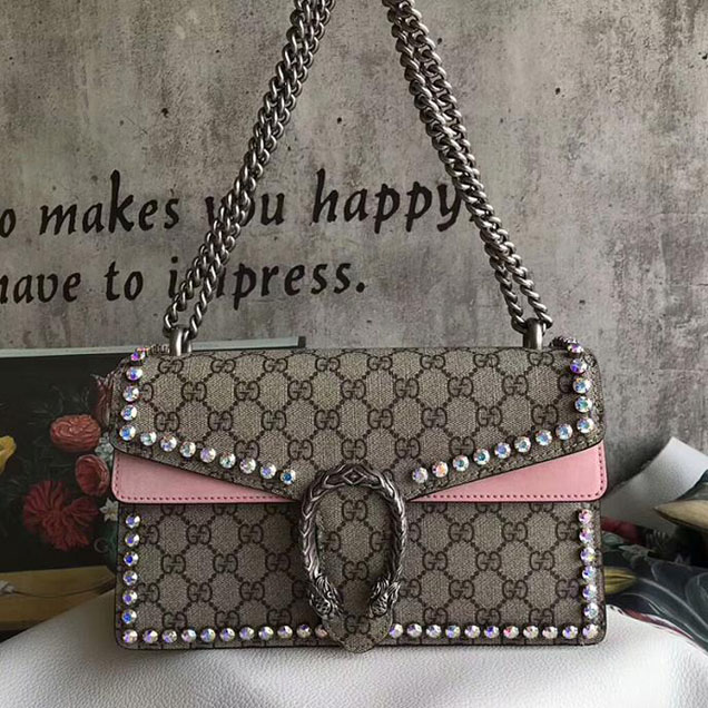 Gucci Dionysus GG Small Crystal Shoulder Bag 400249 28cm Pink