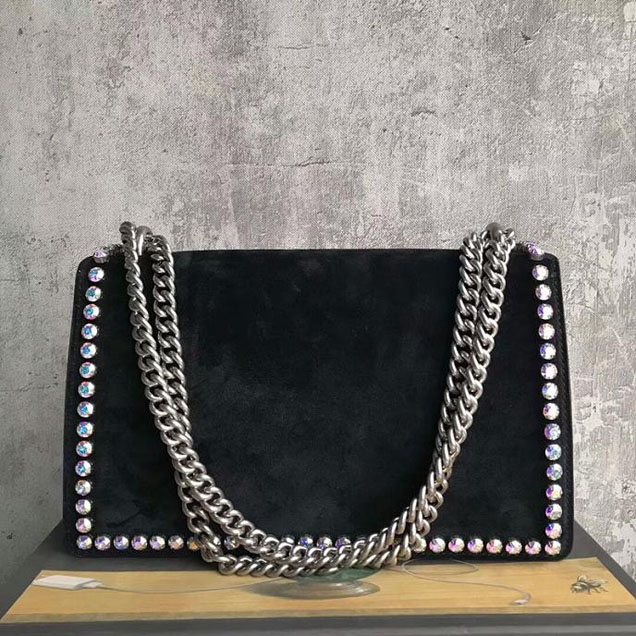 Gucci Dionysus Small Crystal Shoulder Bag 400249 28cm Black Suede