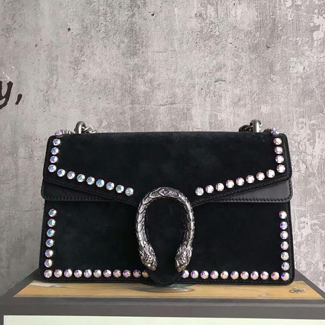 Gucci Dionysus Small Crystal Shoulder Bag 400249 28cm Black Suede