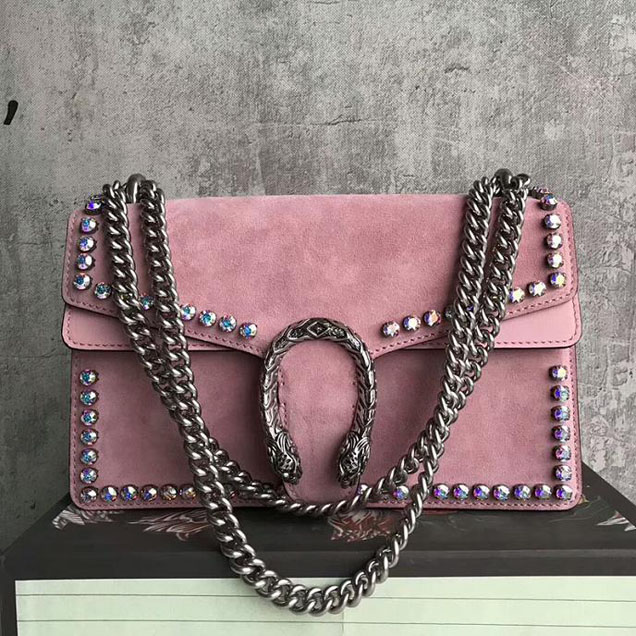 Gucci Dionysus Small Crystal Shoulder Bag 400249 28cm Pink Suede