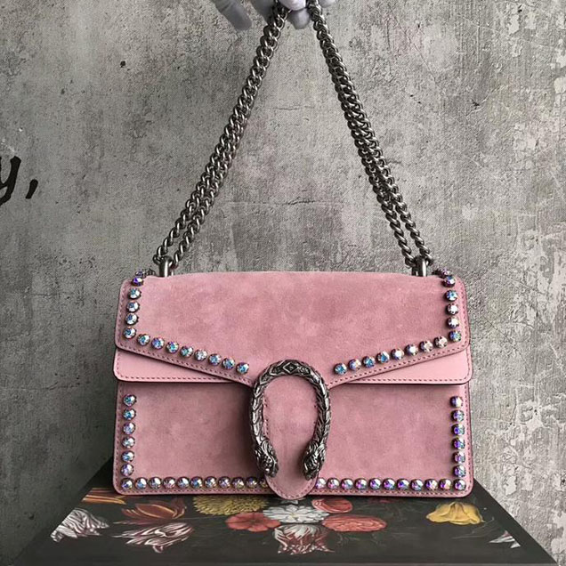 Gucci Dionysus Small Crystal Shoulder Bag 400249 28cm Pink Suede