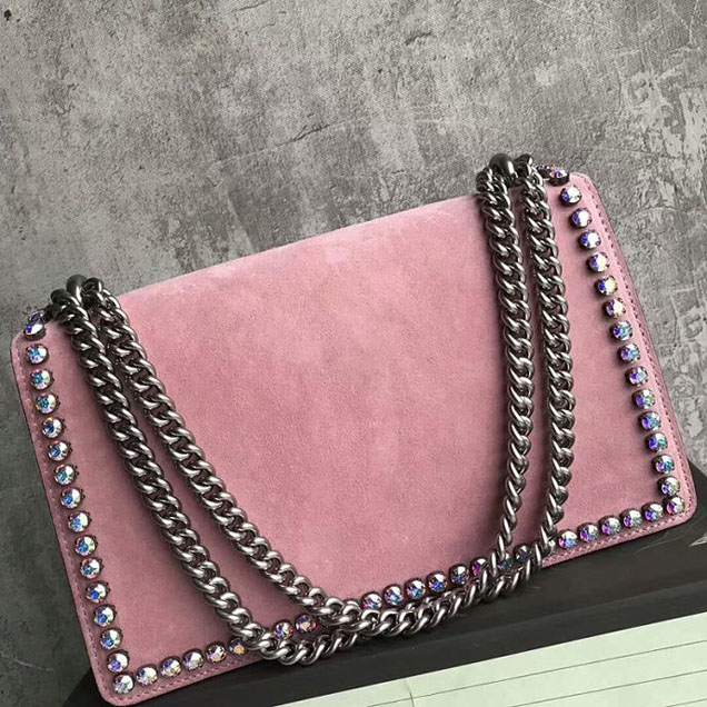 Gucci Dionysus Small Crystal Shoulder Bag 400249 28cm Pink Suede