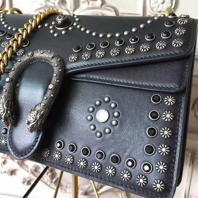Gucci Dionysus Small Studded Shoulder Bag 400249 28cm Black