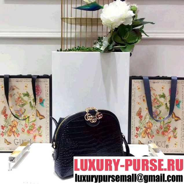 Gucci Ophidia Crocodile Pattern Small Shoulder Bag 499621 Black 2018 (SPM-8010522 )
