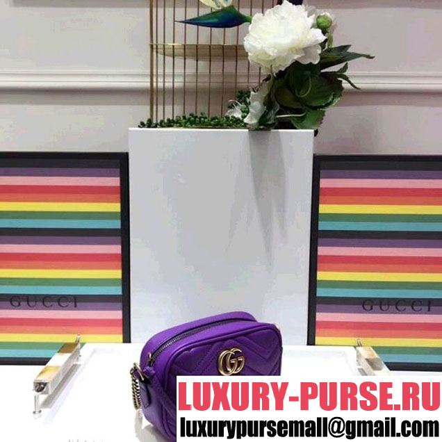 Gucci 448065 GG Marmont Matelassé Chevron Mini Chain Shoulder Camera Bag Purple 2018 (SPM-8011012 )
