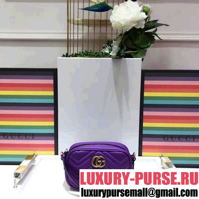 Gucci 448065 GG Marmont Matelassé Chevron Mini Chain Shoulder Camera Bag Purple 2018 (SPM-8011012 )