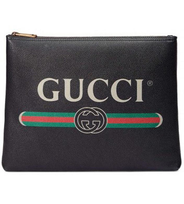 GUCCI 500981 Gucci Print Leather Medium Portfolio Black