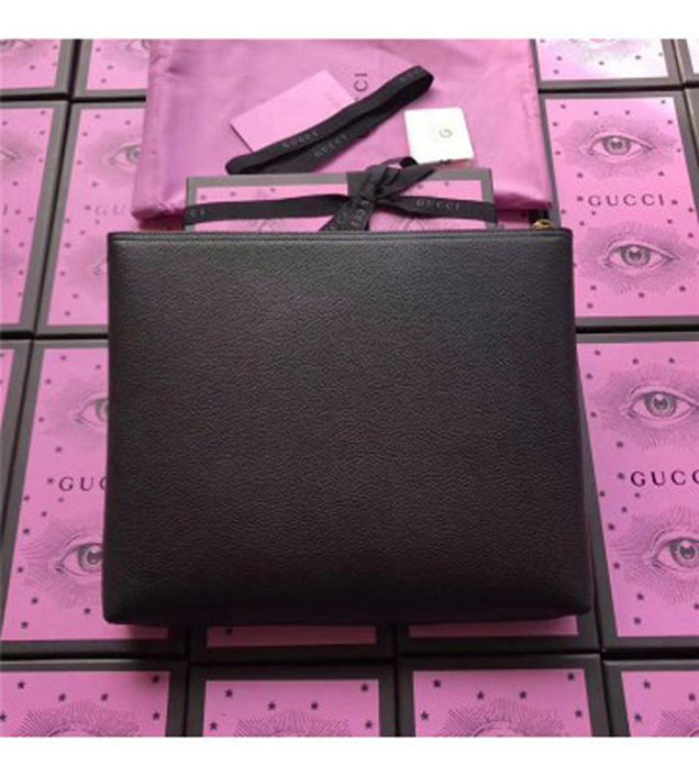 GUCCI 500981 Gucci Print Leather Medium Portfolio Black
