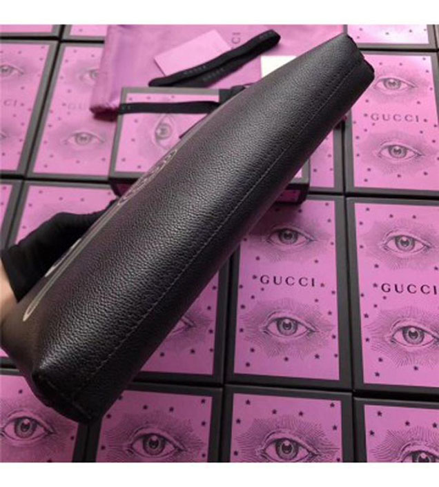 GUCCI 500981 Gucci Print Leather Medium Portfolio Black