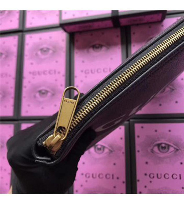 GUCCI 500981 Gucci Print Leather Medium Portfolio Black