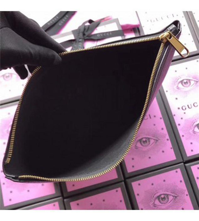 GUCCI 500981 Gucci Print Leather Medium Portfolio Black
