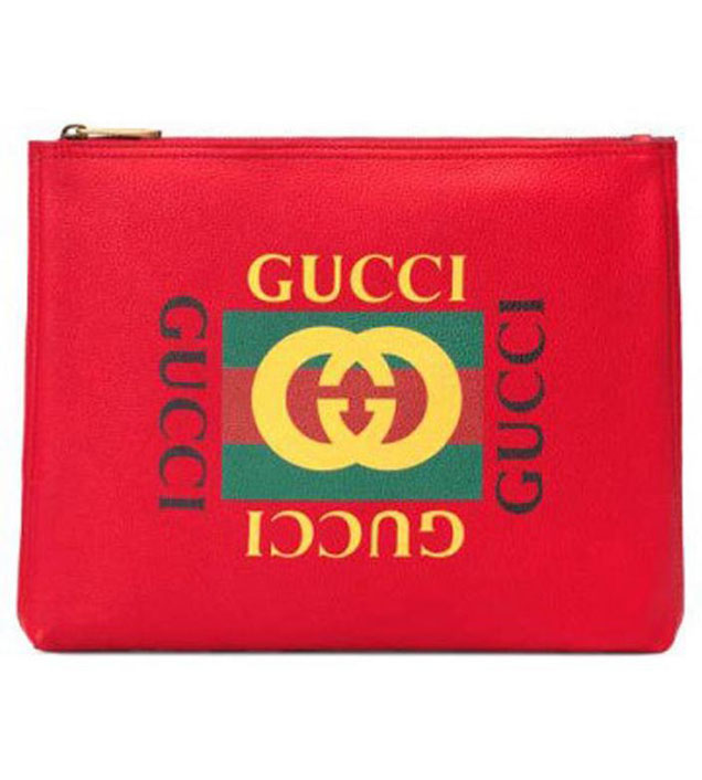 GUCCI 500981 Gucci Print Leather Medium Portfolio Red