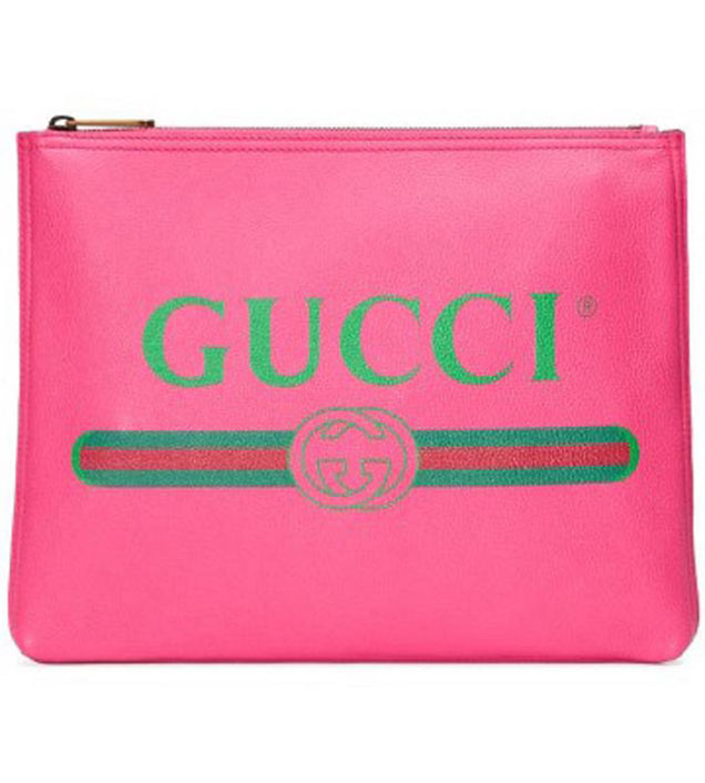 GUCCI 500981 Gucci Print Leather Medium Portfolio Rose Red