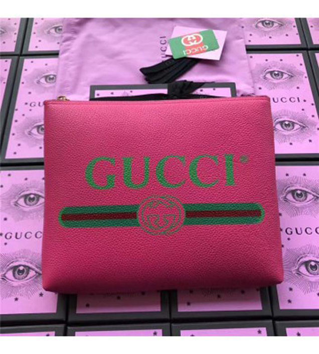 GUCCI 500981 Gucci Print Leather Medium Portfolio Rose Red