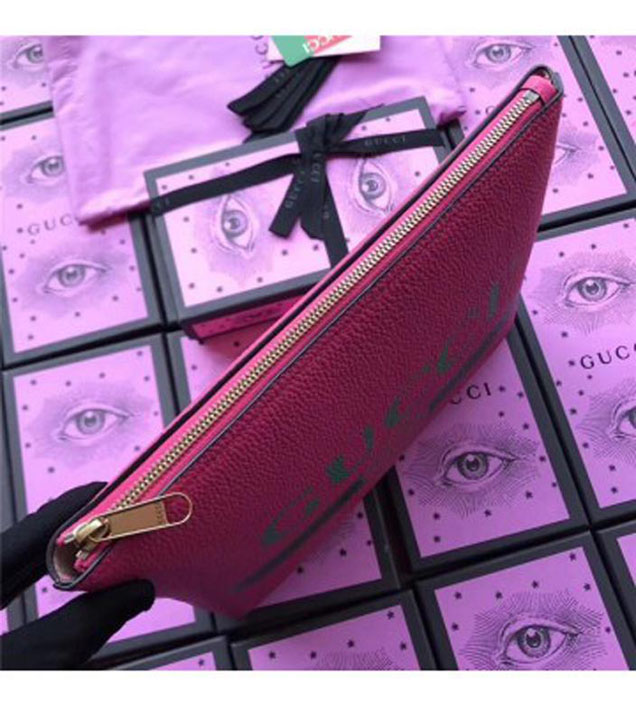GUCCI 500981 Gucci Print Leather Medium Portfolio Rose Red