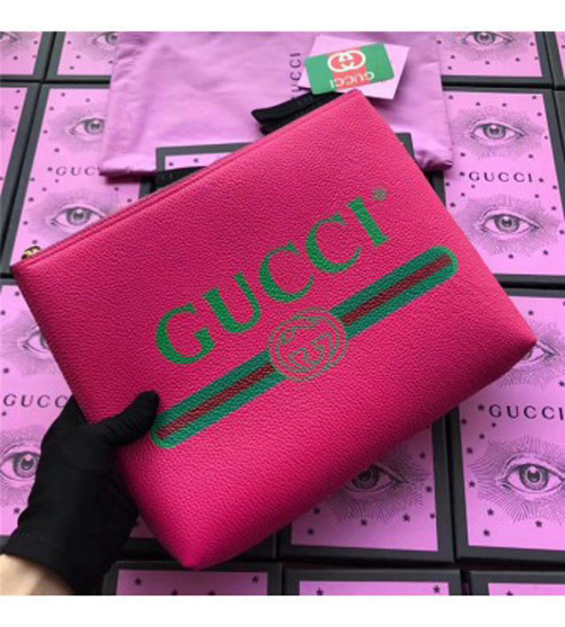 GUCCI 500981 Gucci Print Leather Medium Portfolio Rose Red