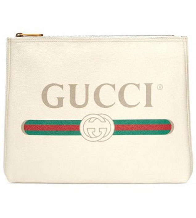 GUCCI 500981 Gucci Print Leather Medium Portfolio White