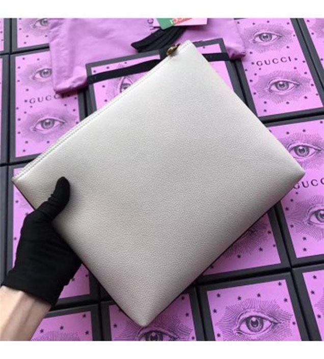 GUCCI 500981 Gucci Print Leather Medium Portfolio White