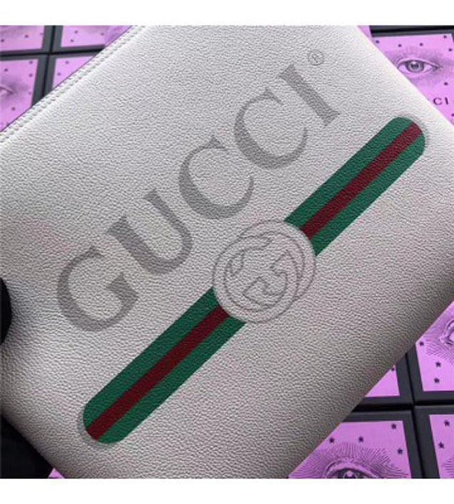 GUCCI 500981 Gucci Print Leather Medium Portfolio White
