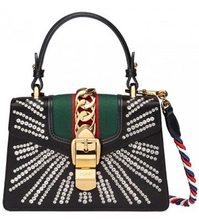 GUCCI 470270 Sylvie Leather Mini Chain Handbag Black